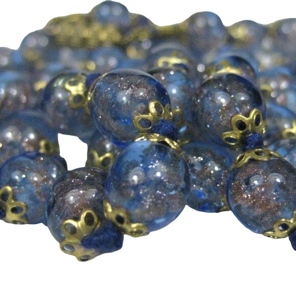 Venetian Art Glass Beaded Necklace Strand Vintage Hand Knotted Goldtone 23 In - Picture 1 of 5